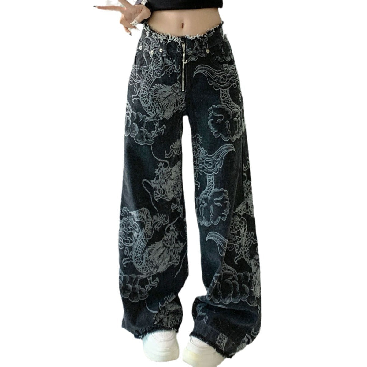 Women's Dragon Print Hip Hop Jeans