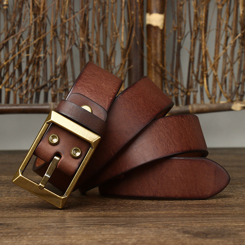 Thick First Layer Cowhide Brass Buckle Belt For Men