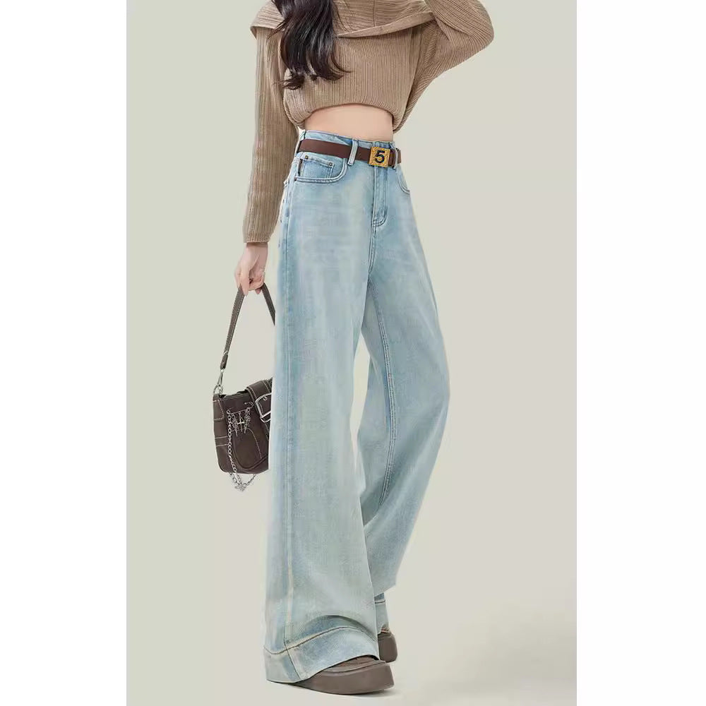 Women's Loose Straight Light Color High Waist Jeans