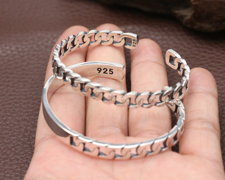 Women's S925 Sterling Silver Retro Opening Distressed Simple Bracelet