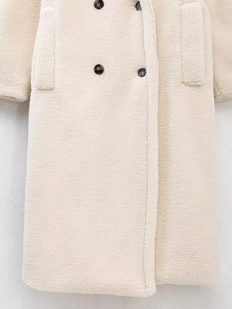 Manteau Long décontracté en laine d'agneau pour femme, couleur unie, nouvelle collection automne et hiver