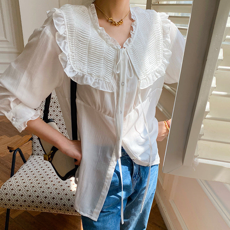 South Korea Tencel Shirt Women's Spring Design French White Shirt