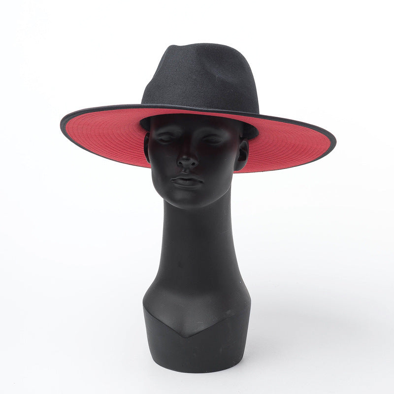 Chapeau en laine double épaisseur color block pour femme avec large bord