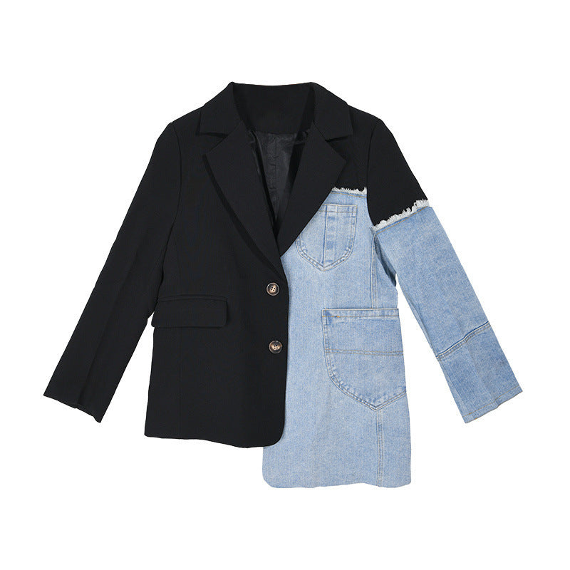 Veste en jean patchwork de costume ample à la mode pour femmes