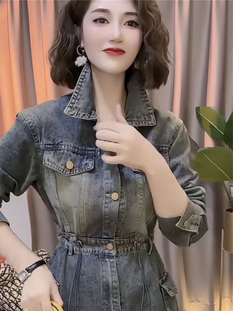 Design And Fashion Denim Single Breasted Dress