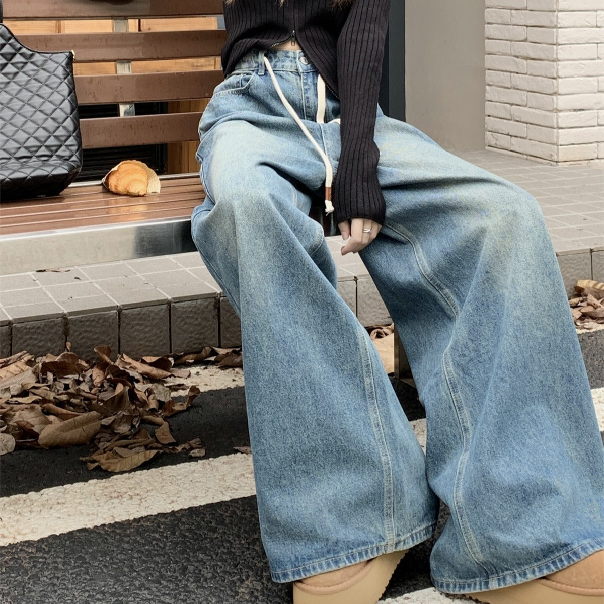 Women's Vintage Blue Drawstring Jeans