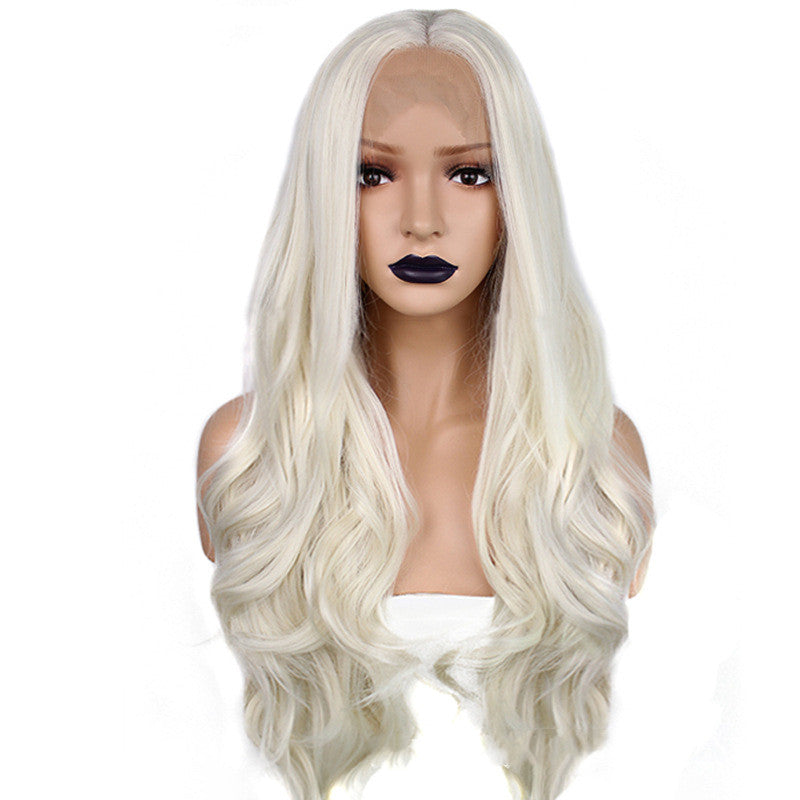 Fashion White Wavy Volume Front Lace Chemical Fiber Wig Beige