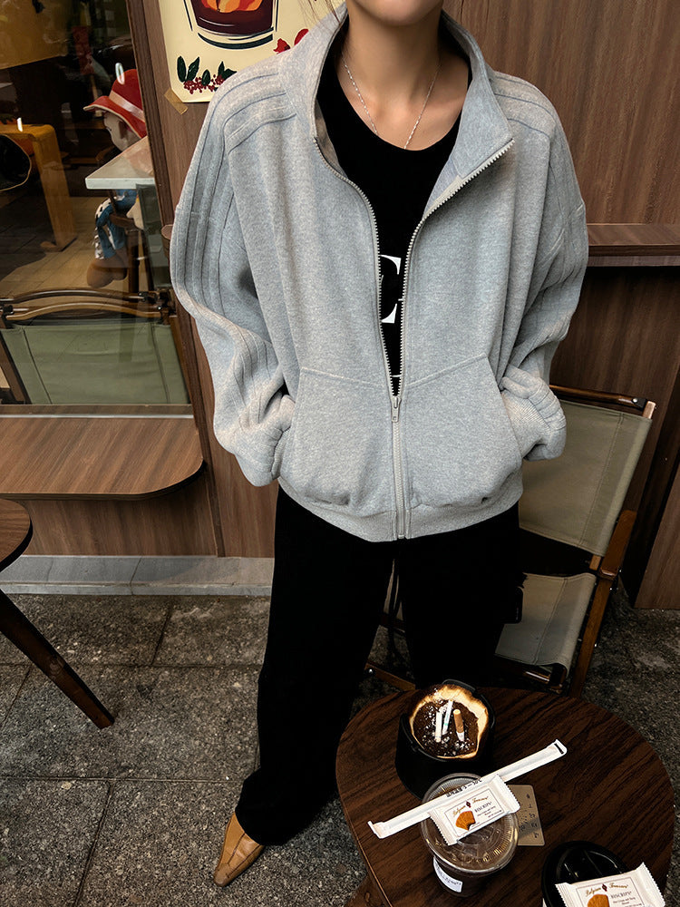 Women's Fashion Hooded Zipper Short Loose Sweater Coat