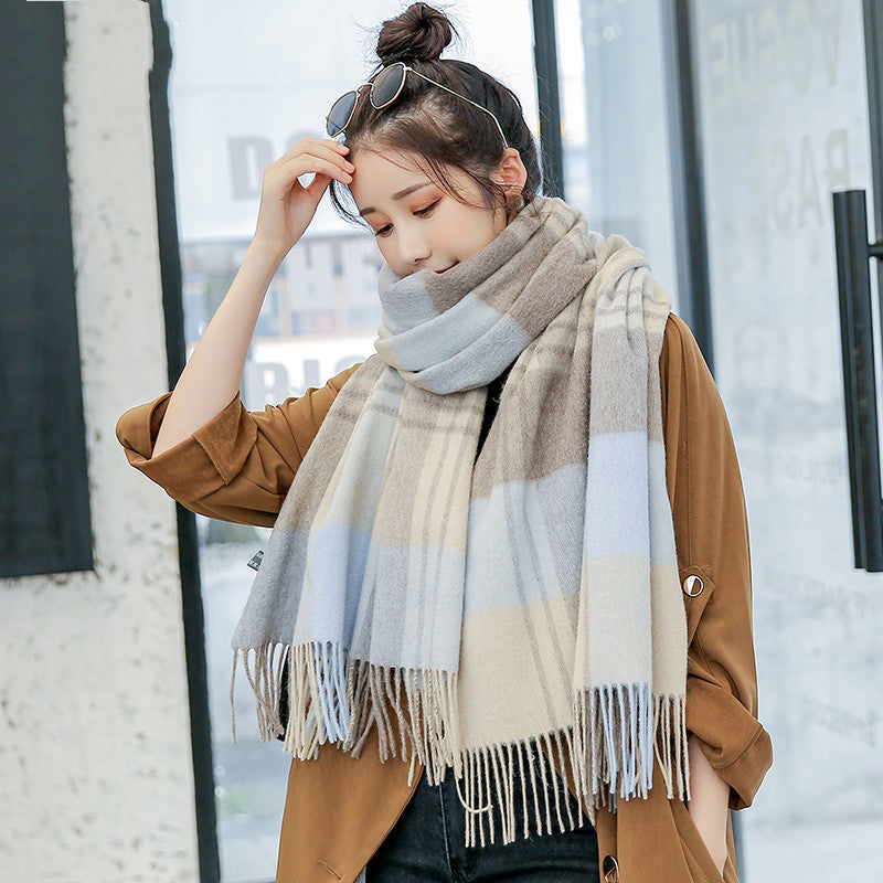 Wool Check Korean Style All-match Thick Warm Scarf