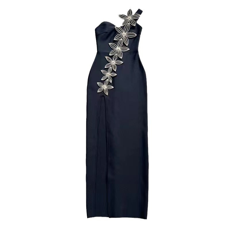 Robe asymétrique à six fleurs et strass pour femmes