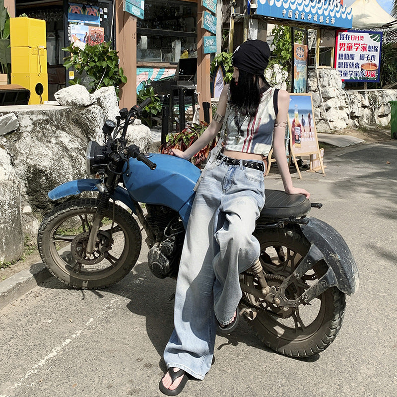 Women's Light-colored Retro White Straight Wide Pants