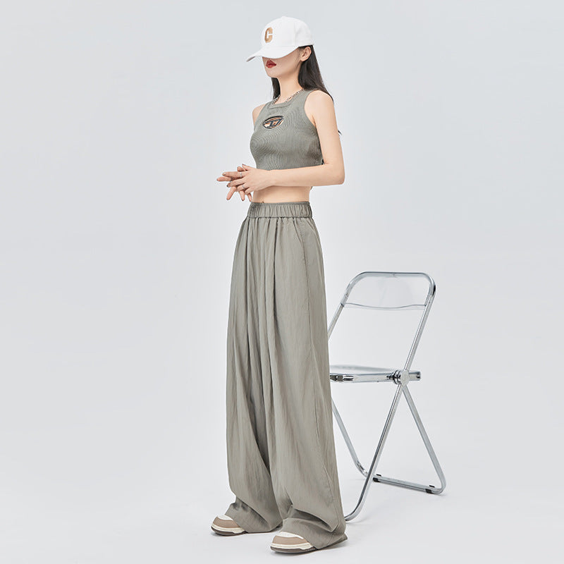 Casual Loose All-matching Summer New Gray Tencel Wide-leg Pants Women