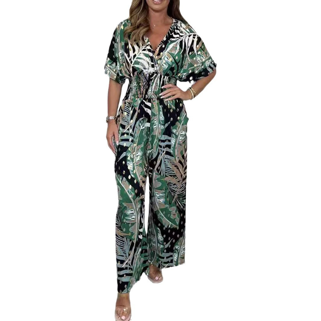 Women's Print Holiday Loose Wide Leg Jumpsuit