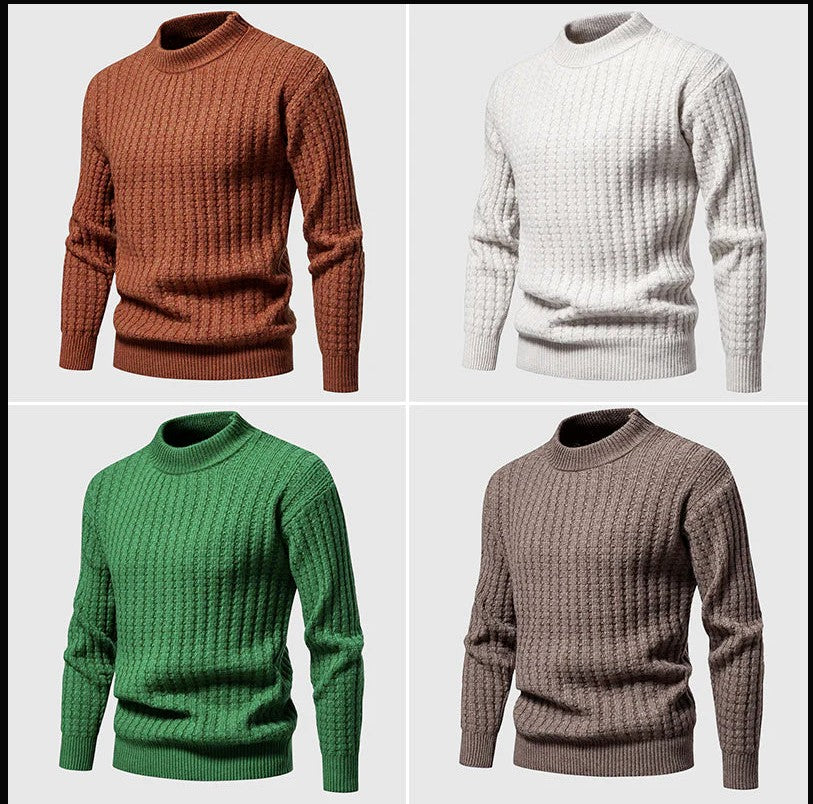 Suéter de moda con cuello redondo de color sólido de prendas de punto de otoño para hombres