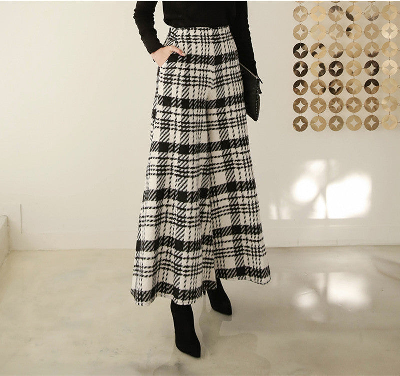 Temperament Black And White Houndstooth Slim-fit Wide-legged Pants