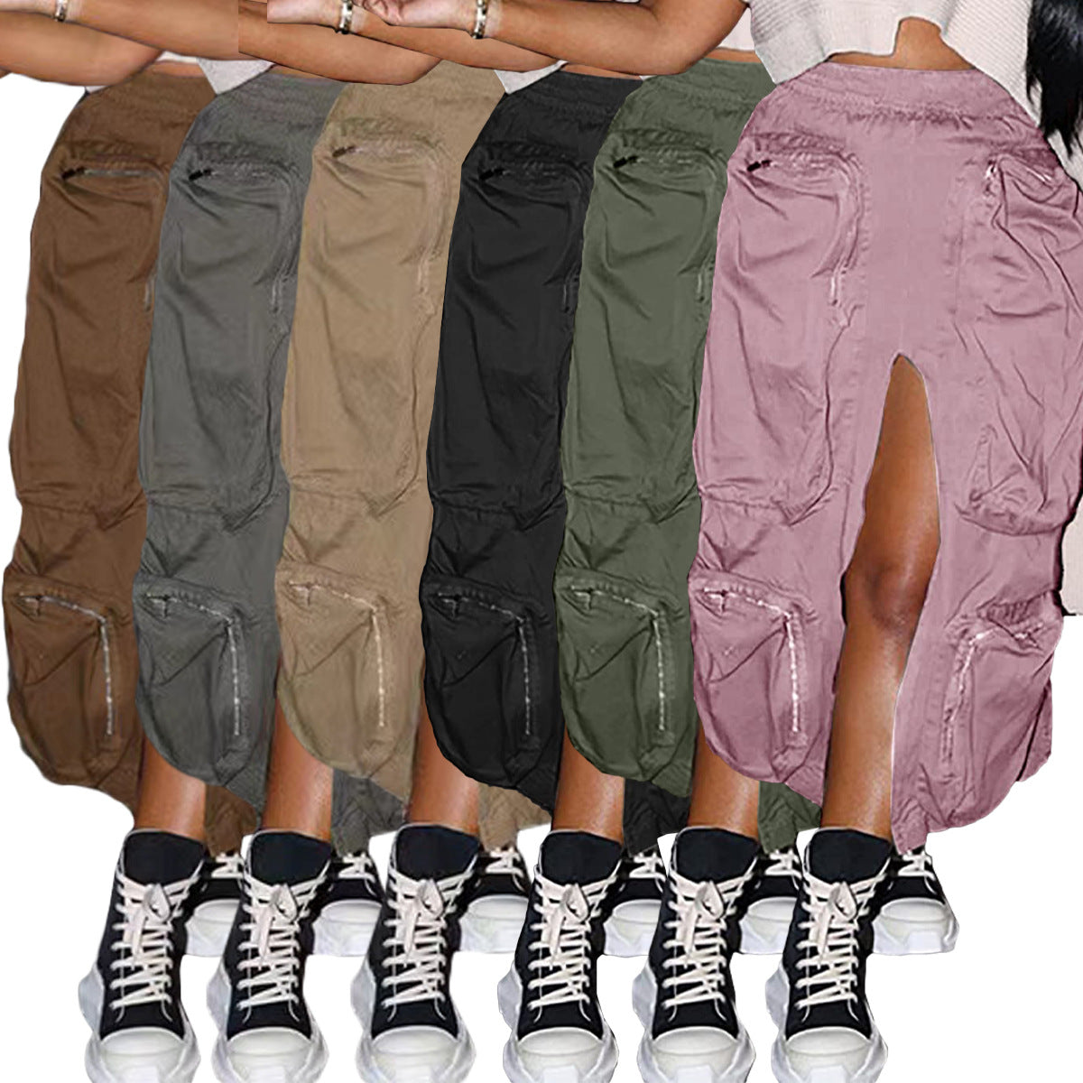 Zipper Stitching Large Pocket Multi-pocket Loose Cargo Skirt