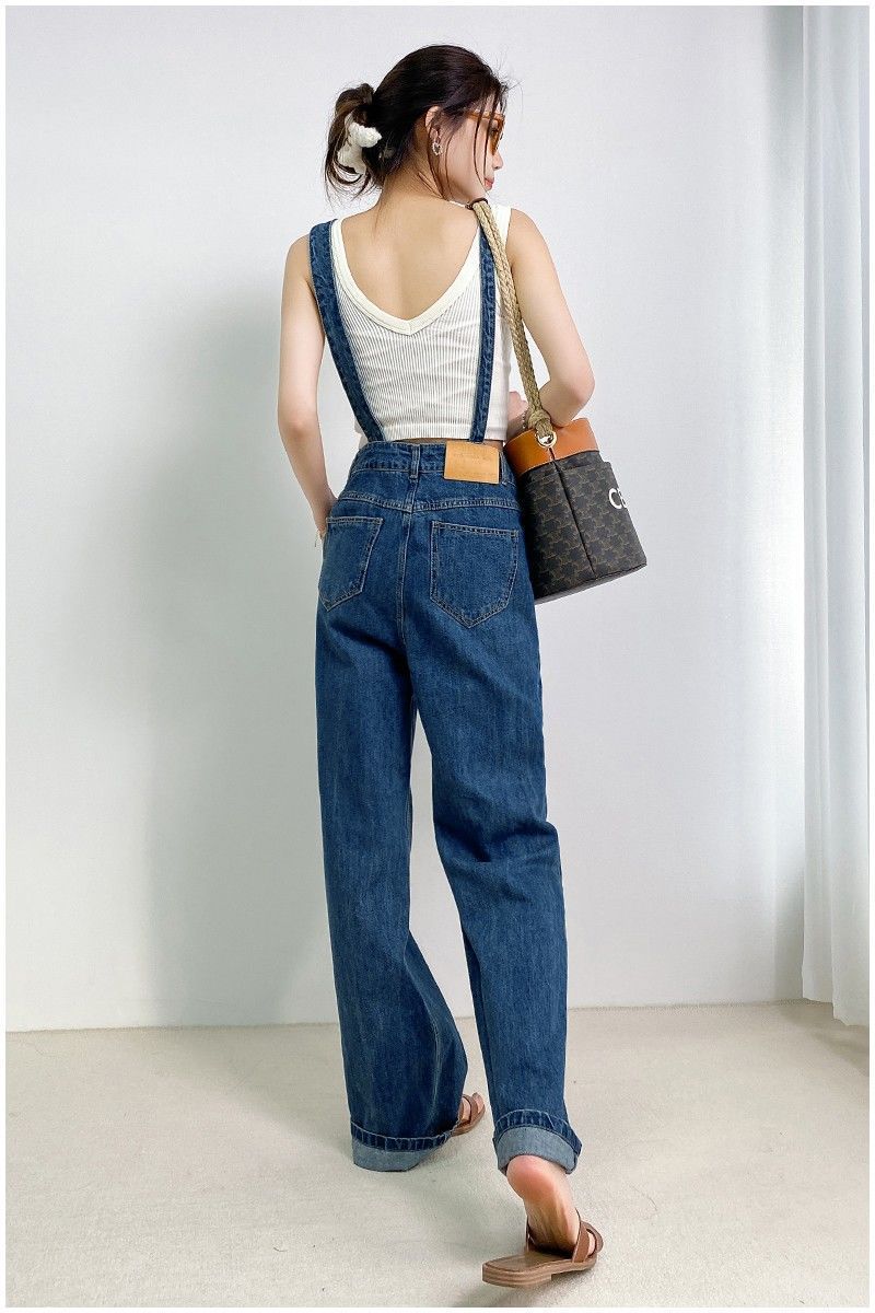 Pantalon à bretelles en Denim pour femmes, petit sac de taille asymétrique polyvalent avec boucle en métal