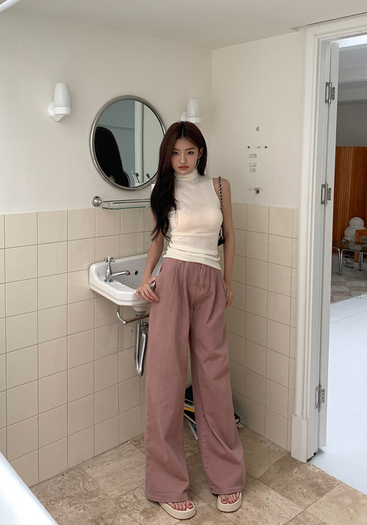 High Waist Slimming Loose Pleated Straight Wide Leg Pants