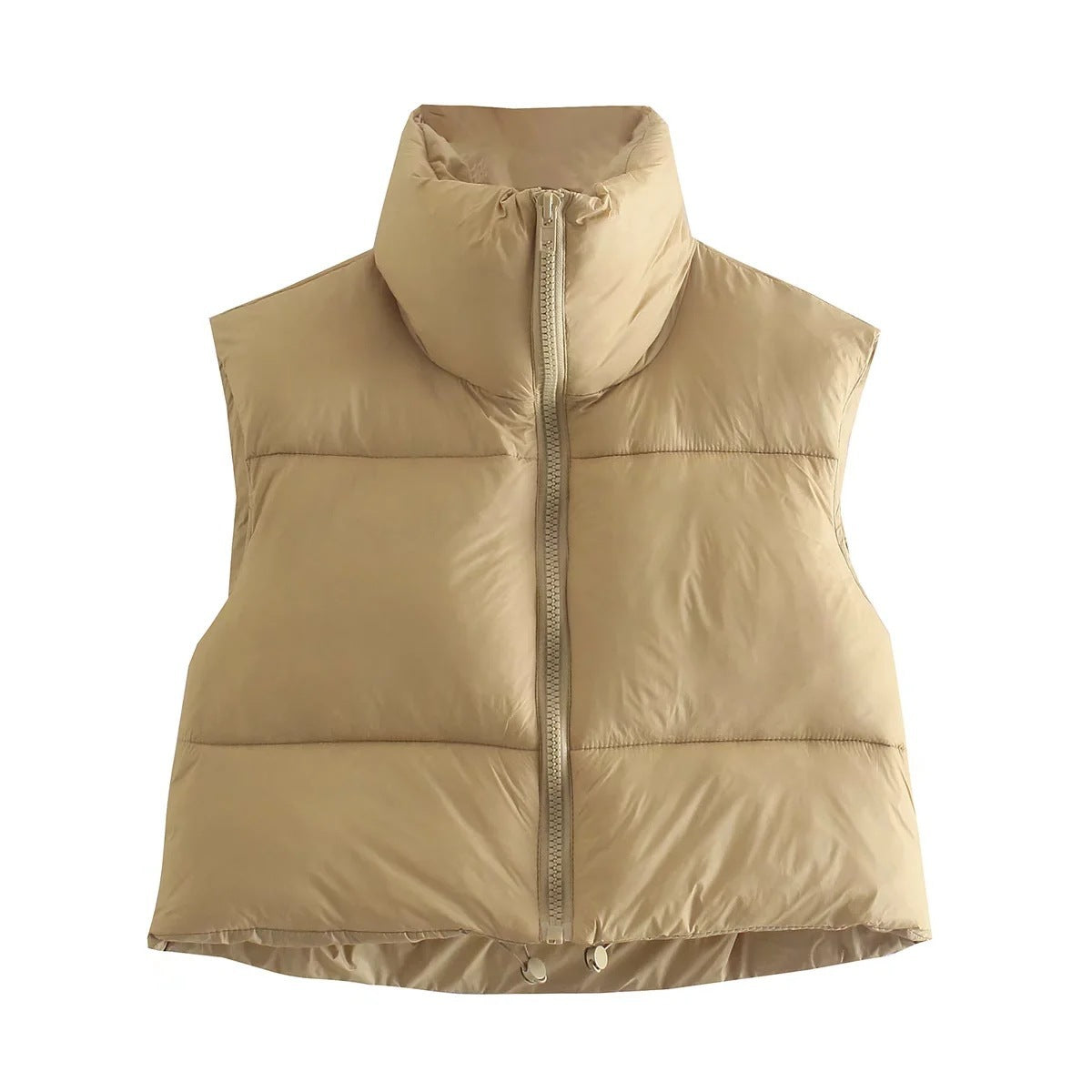 Gilet court d'hiver pour femmes, couleur unie, fermeture éclair, sans manches, veste à revers, manteau à pain à la mode