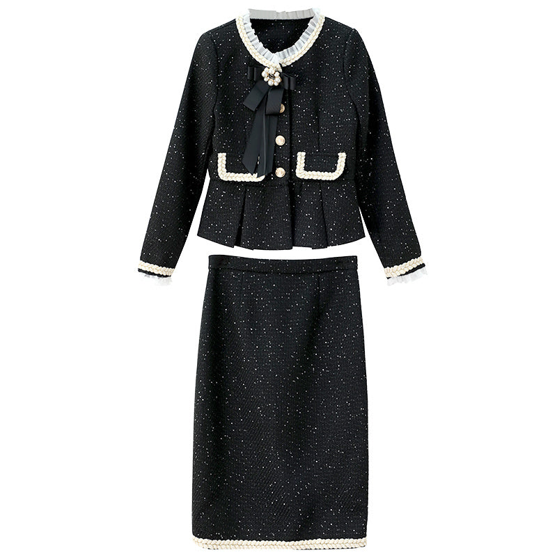 Two-piece Set Of Autumn Ladies Western Style Coat And Skirt