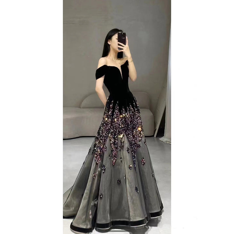 Women's Fashion Temperament Plunge Evening Dress