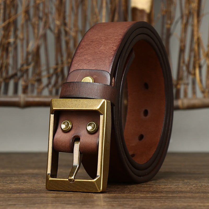 Thick First Layer Cowhide Brass Buckle Belt For Men