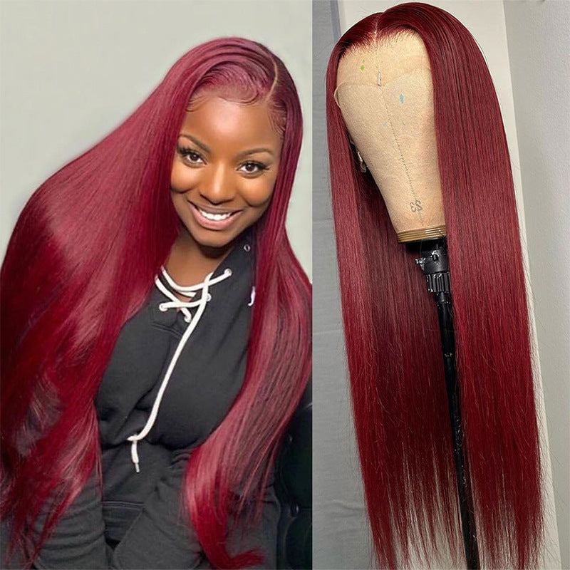 Perruque Lace Front Wig longue et lisse, couvre-chef complet, cheveux lisses