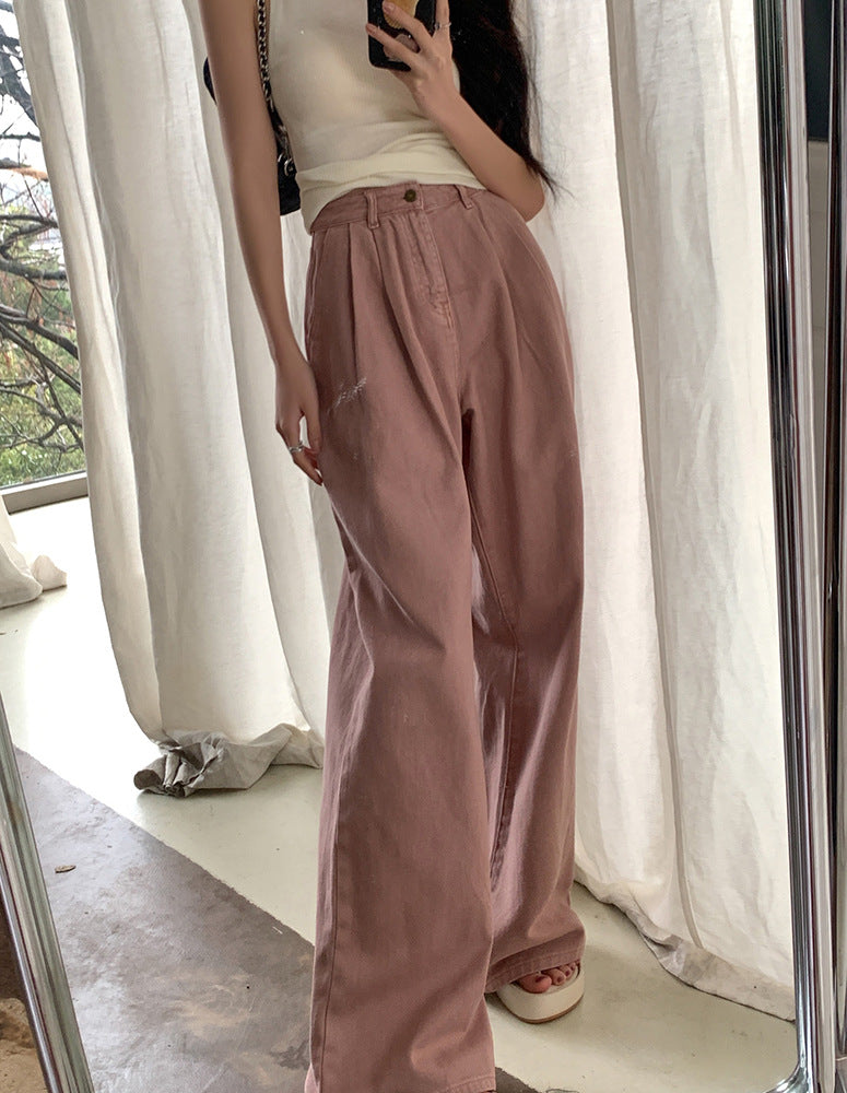 High Waist Slimming Loose Pleated Straight Wide Leg Pants