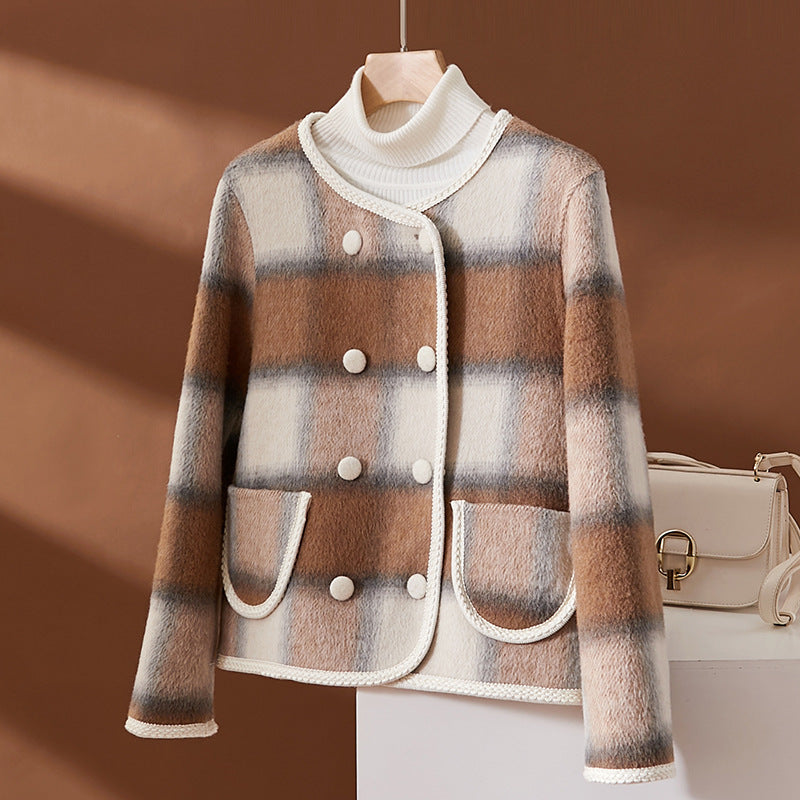 Women's Plaid Short Wool Overcoat