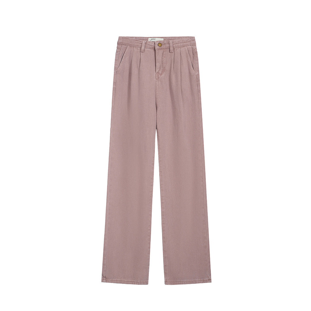 High Waist Slimming Loose Pleated Straight Wide Leg Pants