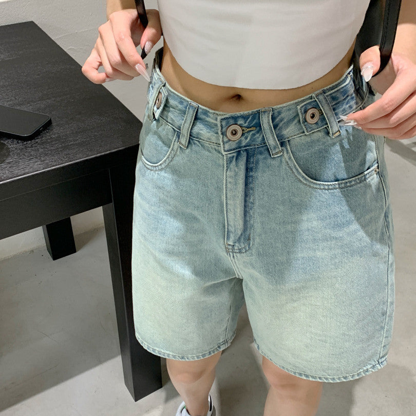 Short en jean décontracté rétro américain pour femme