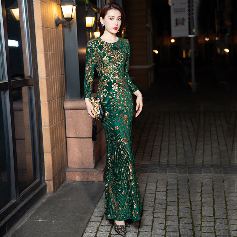 Robe à paillettes de Banquet de tempérament d'industrie lourde de mode des femmes