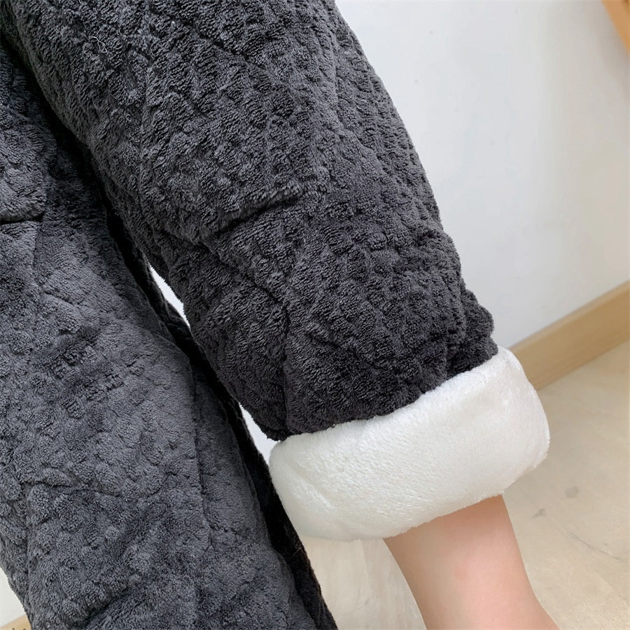 Couple Pajamas Men's And Women's Autumn And Winter Three-layer Thickened Cartoon Flannel Warm Loungewear Suit