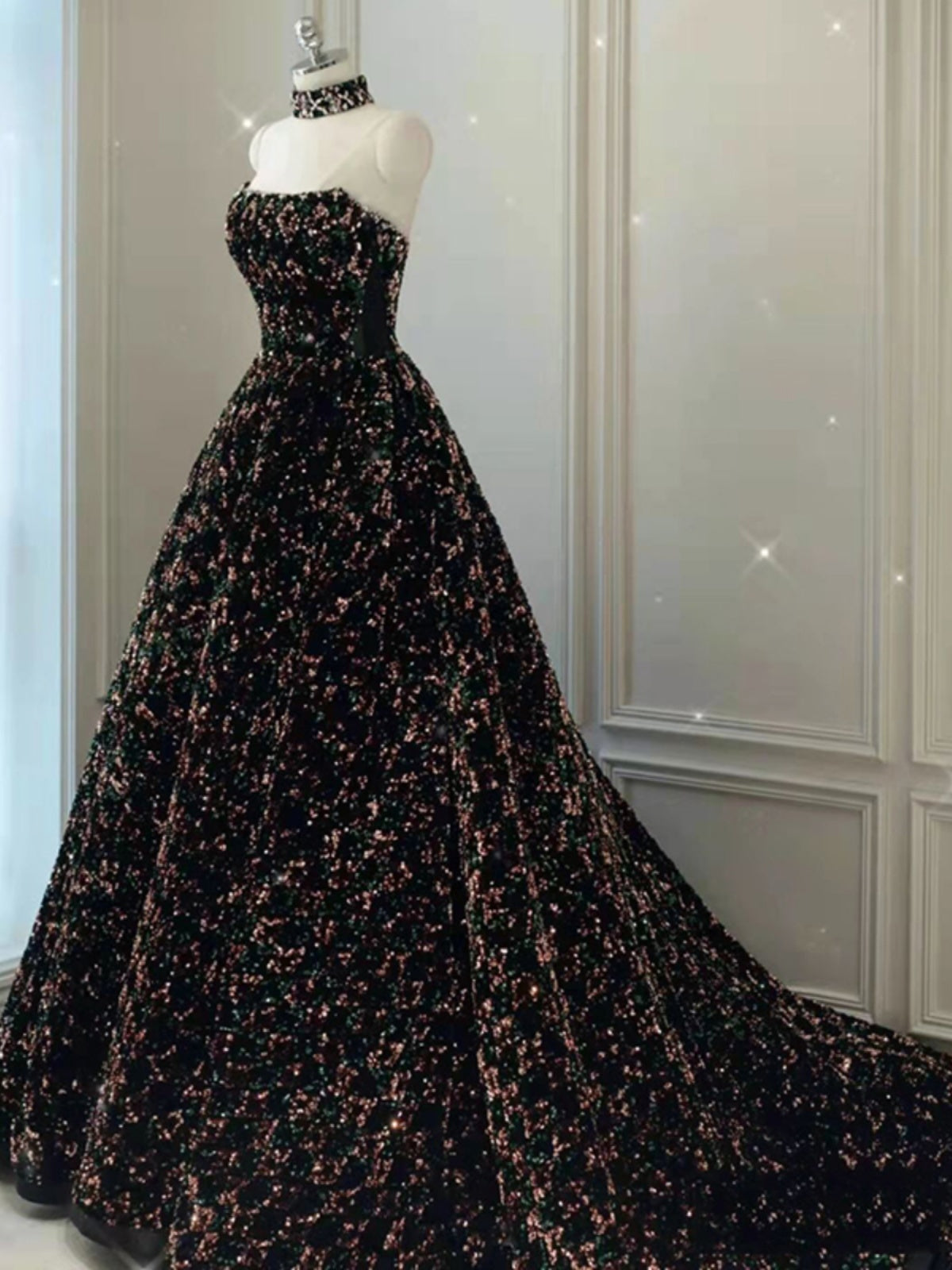 Robe de Performance à paillettes pour femmes, jupe à queue traînée