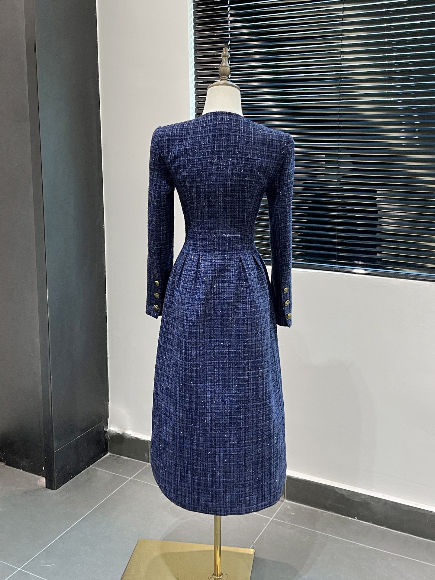 Vestido de alta sociedad con temperamento tejido de tweed francés