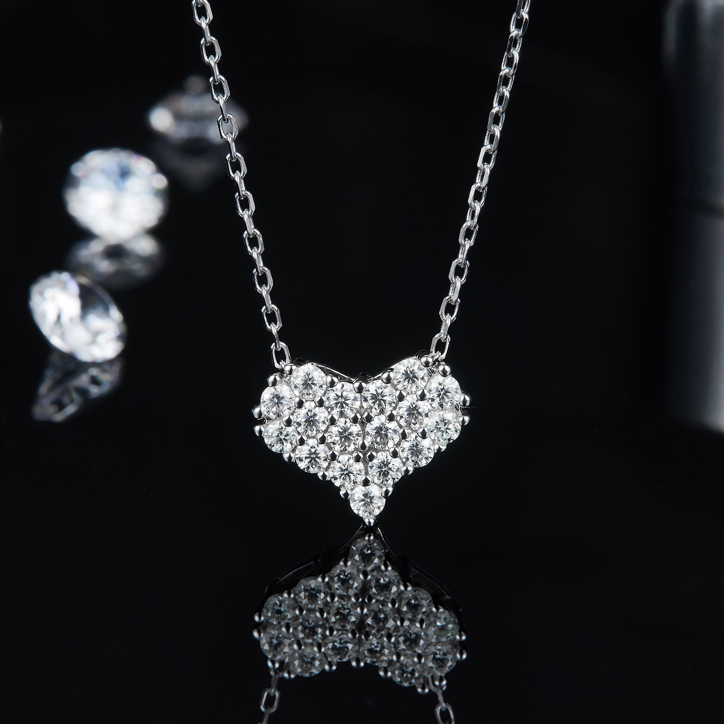 Collier coeur en argent sterling 925 Moissanite