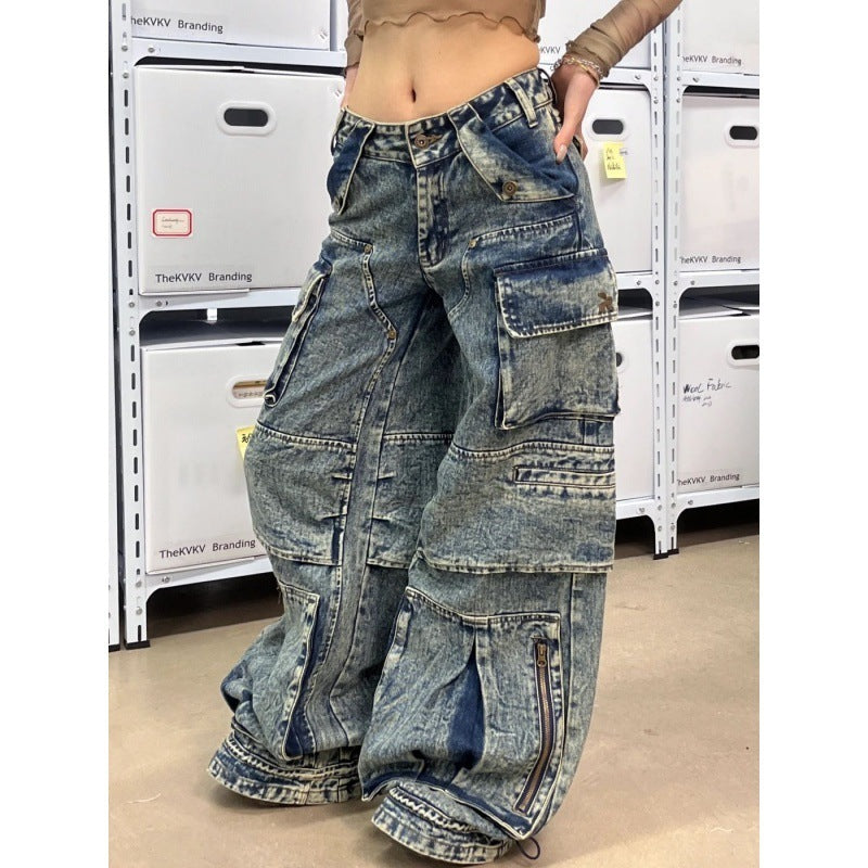 American Street Jean de travail multi-poches grande taille pour femme