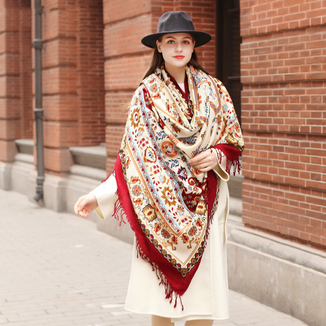 Ethnic Shawl Long Mom Oversized Pure Wool