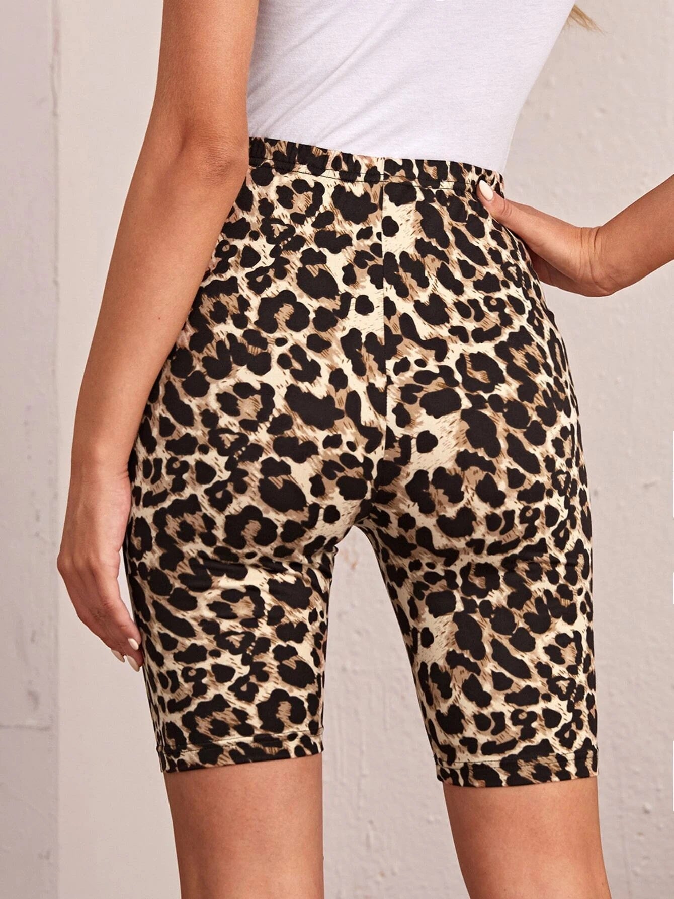 Pantalones cortos ajustados con estampado de leopardo de cintura alta Leggings elásticos delgados