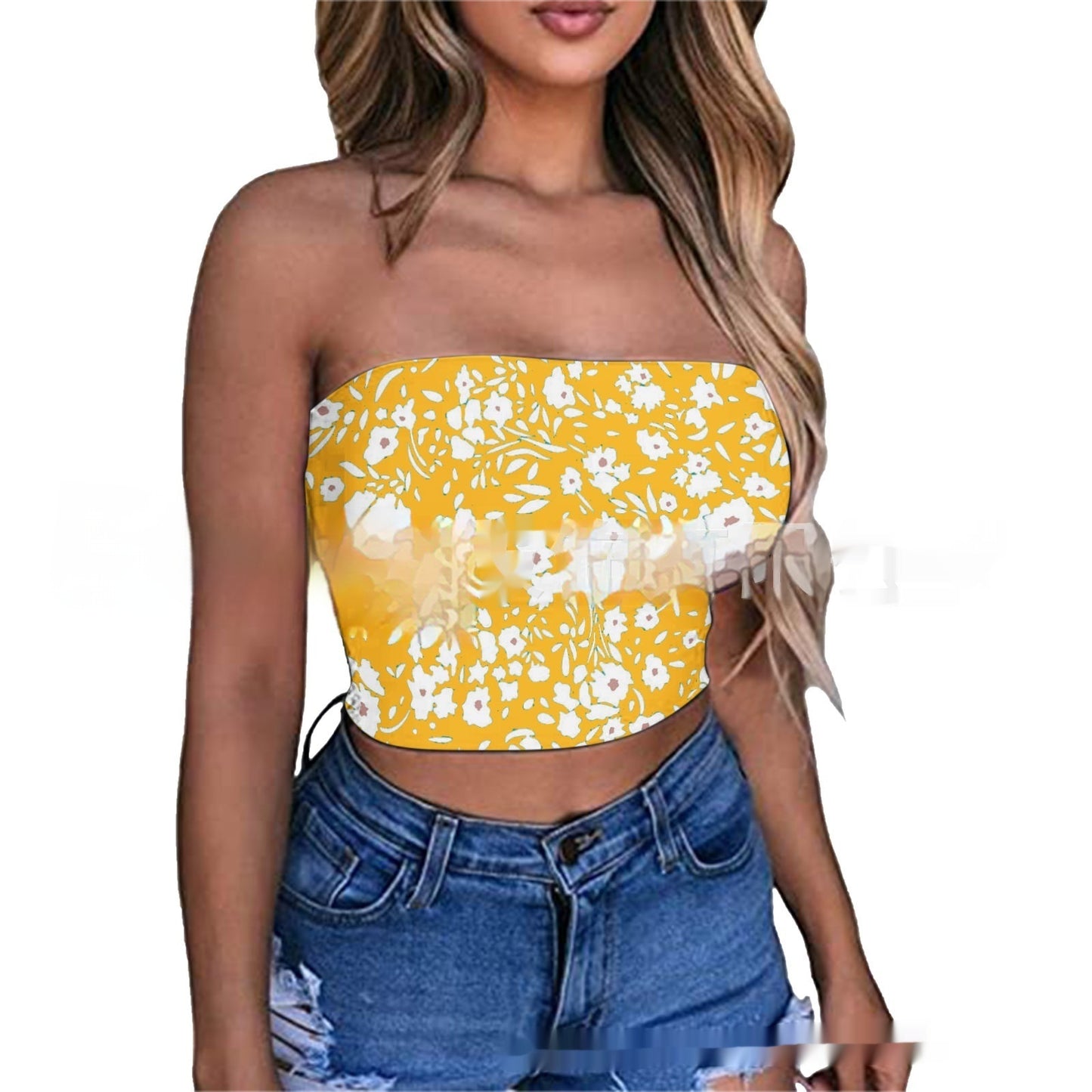 European And American-style Chest-wrapped Printed Bandeau One-shoulder Top