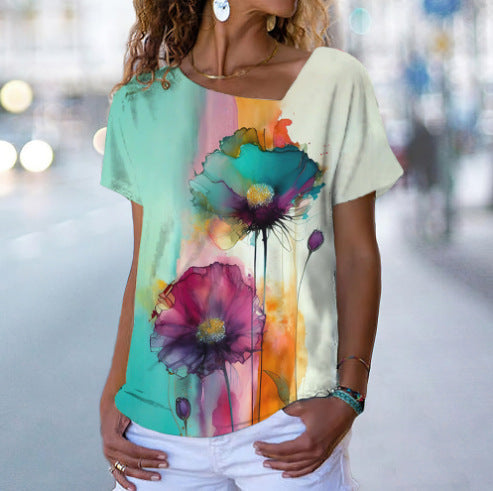 Camiseta con estampado digital tie-dye informal holgada retro para mujer