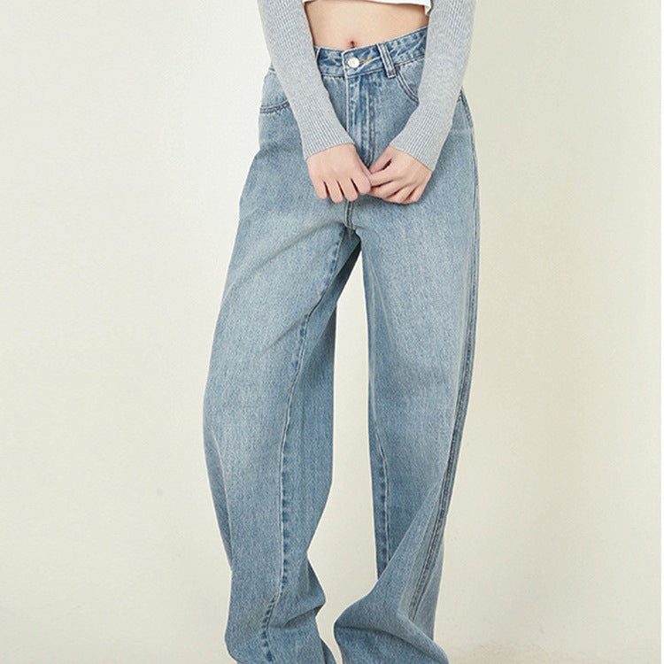 High Waist Loose Retro Brushed White Neutral Daddy Denim Trousers For Women