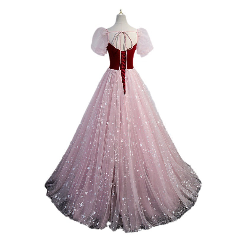 French Princess Evening Dress Women's Starry Sky Gradient Costume