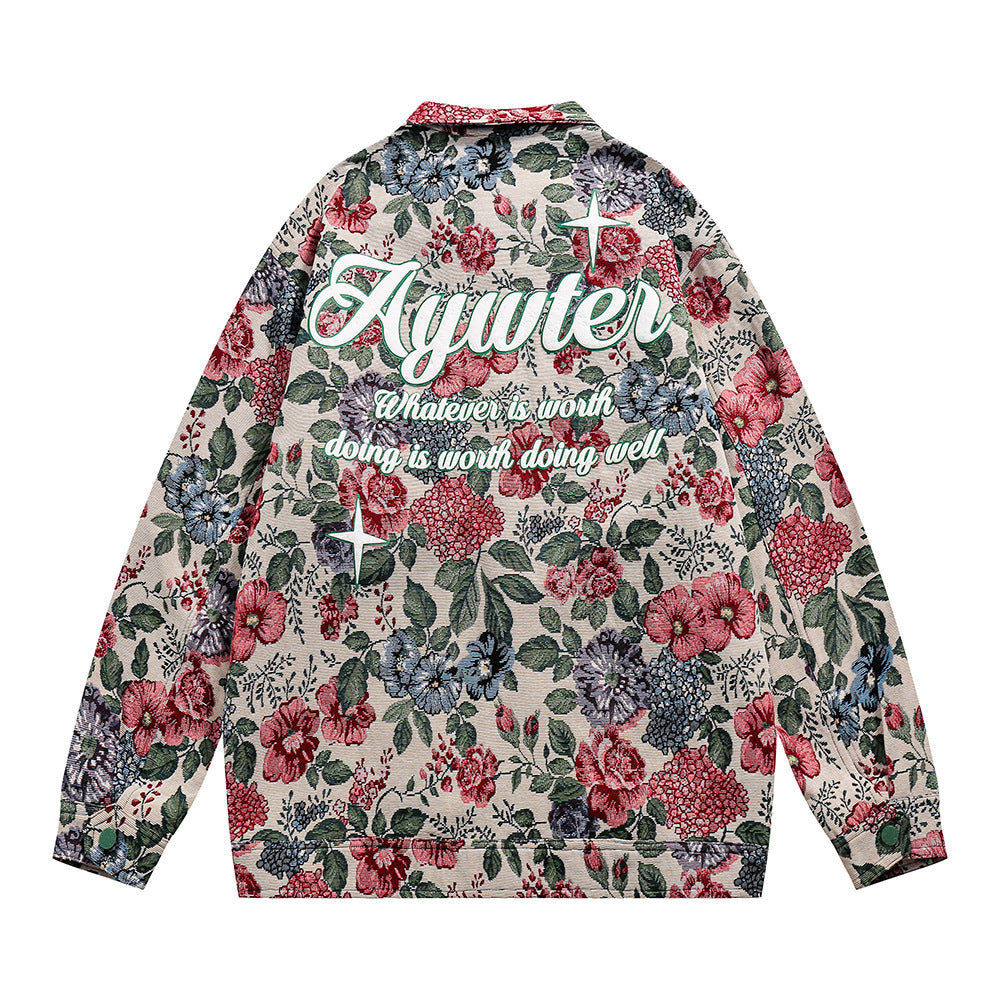 American Retro Veste ample à fleurs teints en fil entièrement imprimé