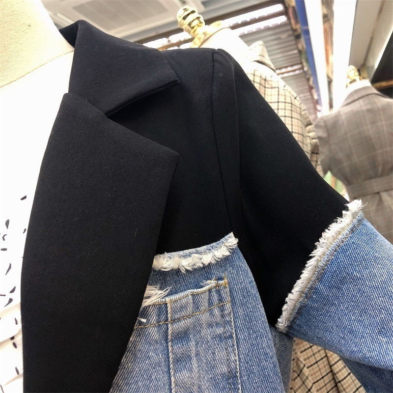 Veste en jean patchwork de costume ample à la mode pour femmes