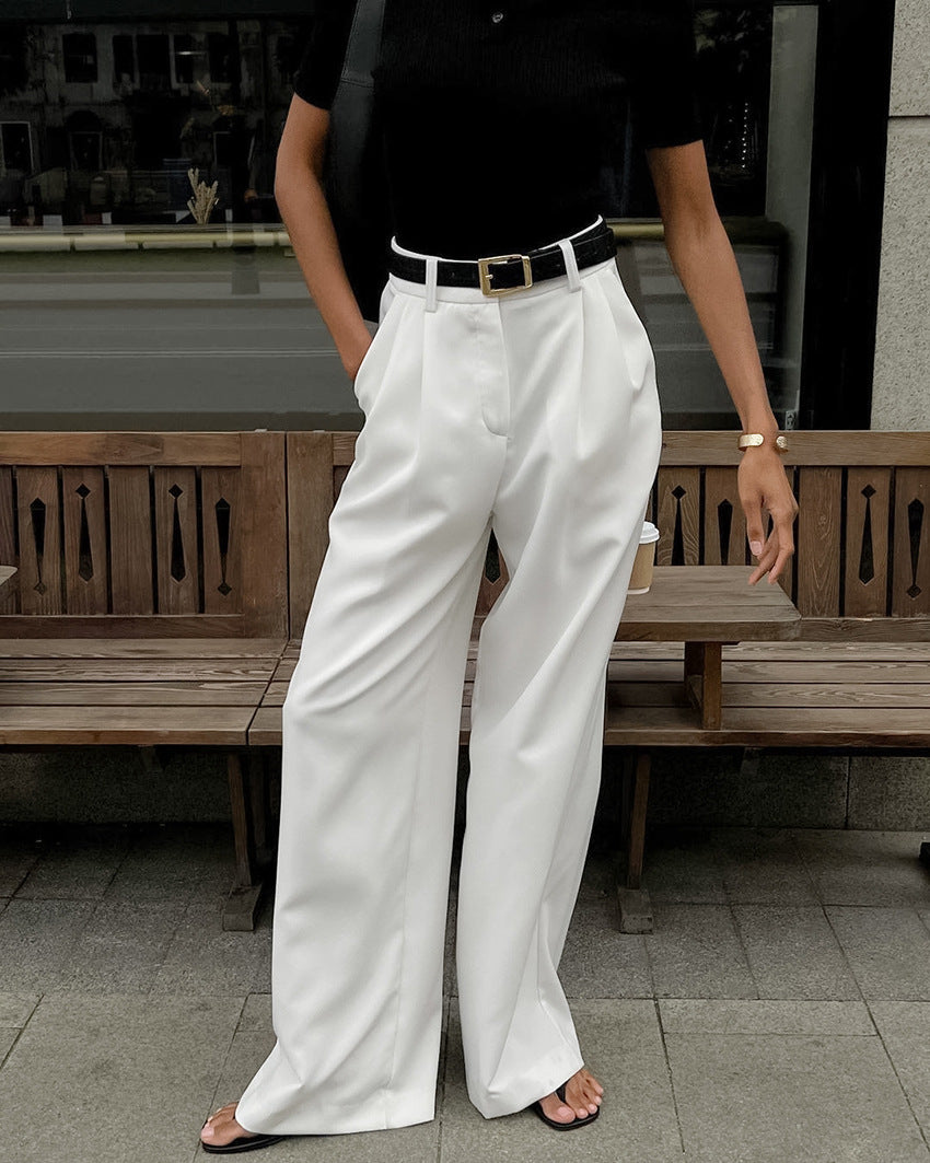 Pantalon blanc taille haute, pantalon décontracté ample à la mode