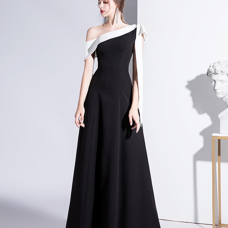 Robe longue à simple épaule pour femmes, tempérament Socialite