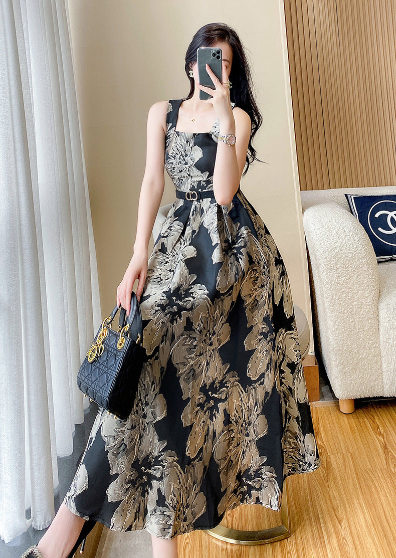 French Style High-grade Jacquard Vest Dress