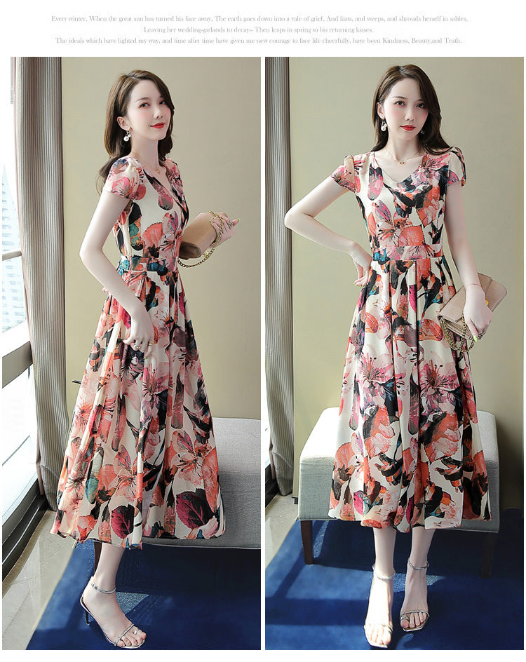 Temperament Waist-controlled Gentle Floral Dress