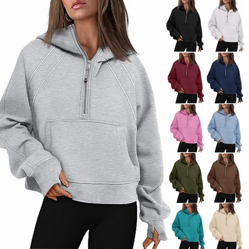 Sudaderas con cremallera y bolsillo para mujer, Tops deportivos holgados, suéteres de manga larga, trajes de invierno y otoño, ropa para mujer